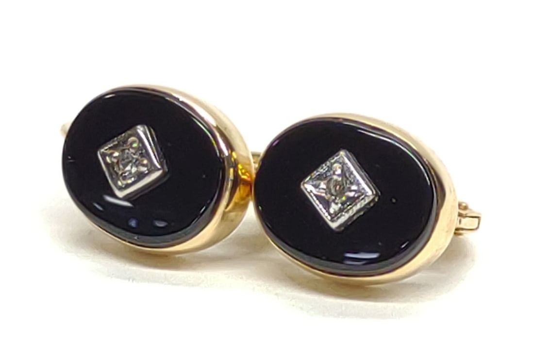 14K Gold Onyx & Diamond Earrings (1 of 7)