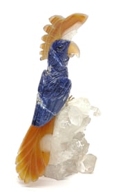 Semi Precious Stone Carved Cockatoo Sculpture