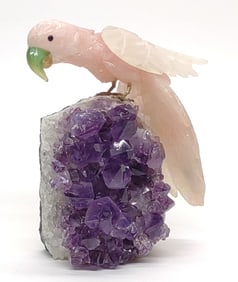 Semi Precious Carved Stone Parrot Sculpture