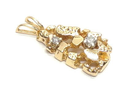 14K Gold Nugget & Diamond Necklace Pendant