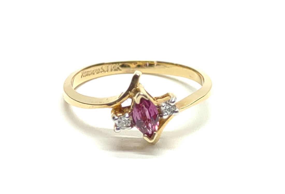 14K Gold Pink Sapphire & Diamond Ring (sz 5.75) (1 of 6)