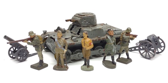WWII Lineol & Elastolin German Toy Soldiers & Tank
