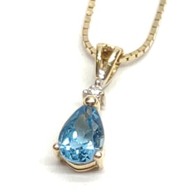 14K Gold Topaz & Diamond Pendant w/ 14K Box Chain