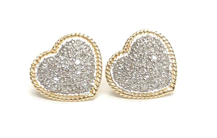 14K Gold Pave Diamond 0.47cttw Heart Stud Earrings