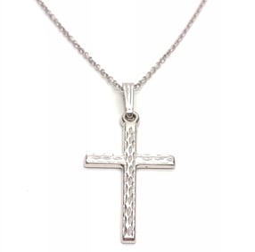 14K White Gold Cross Pendant & 14K Chain (17.5")