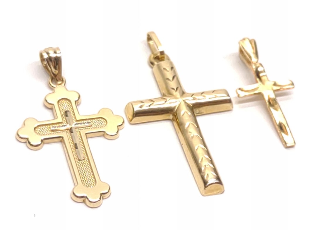 (3) 14K Yellow Gold Religious Cross Pendants (1 of 9)