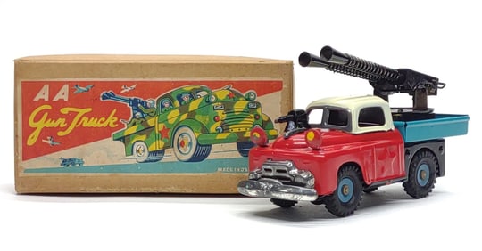 Vintage Japan AA Gun Truck Tin Friction Toy w/ Box