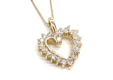 14K Gold Marquise Diamond Heart Pendant & Chain