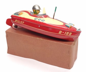 Bandai Japan Wind-Up Tin Pilot Speed Boat Toy