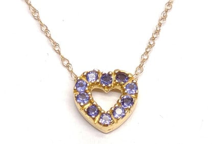 14K Gold Sapphire Heart Pendant & 14K Chain