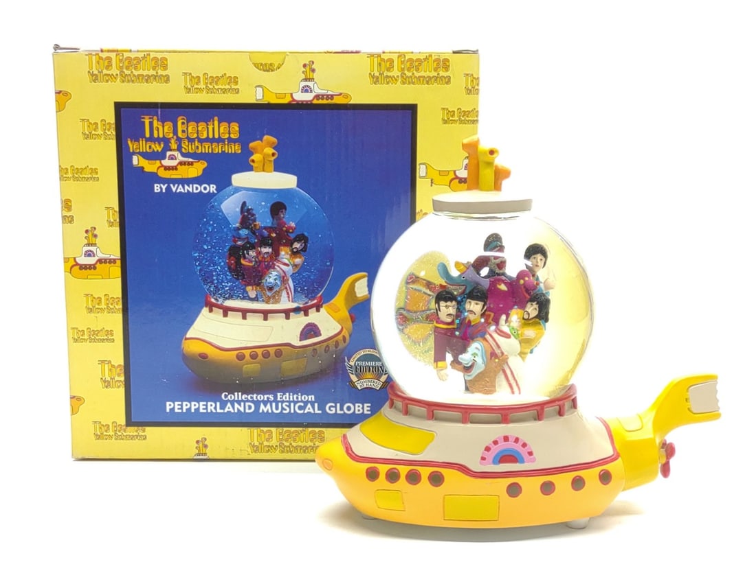 Vandor The Beatles Yellow Submarine Musical Globe: Vintage 1999 Vandor Subafilms The Beatles Yellow Submarine Collectors Edition Pepperland Musical Snow Globe. Numbered on bottom. Includes original box. Tested and working. Box measures approx.: 8 x 5 