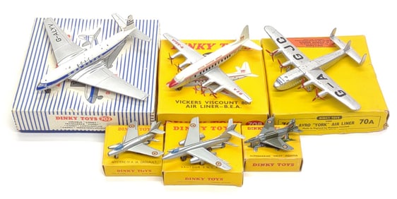 6 Vintage Dinky Airplane & Jet Model Toys w/ Boxes