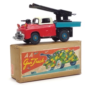 Vintage Japan AA Gun Truck Tin Friction Toy w/ Box