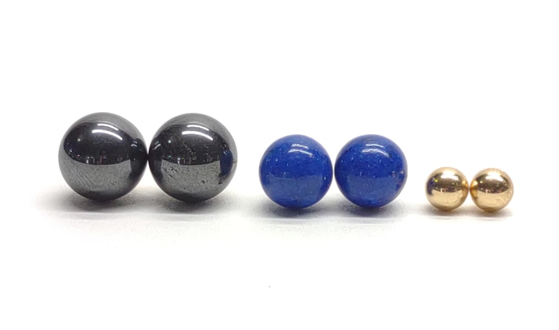14K Gold Hematite & Lapis Lazuli Ball Stud Earring (1 of 9)