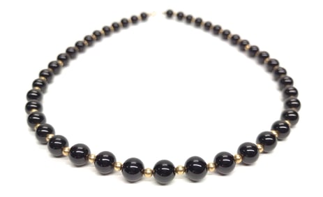 14K Gold & Onyx Bead Necklace (18" long)