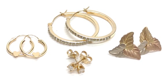 4 Pairs of 14K Gold Post & Hoop Earrings
