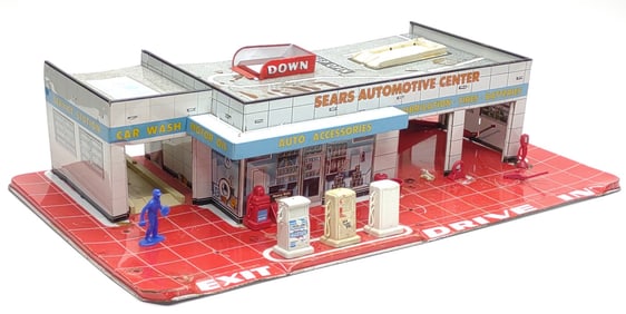 Marx Tin Sears Automotive Service Gas Station Toy