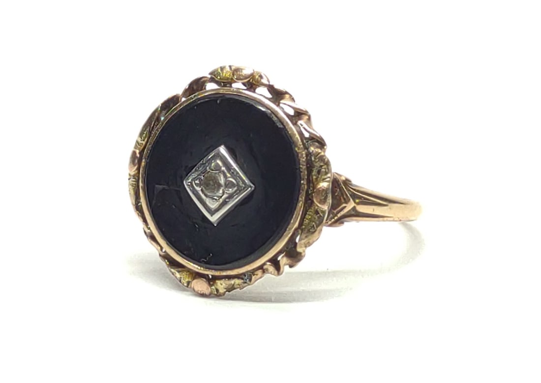 Antique 10K Gold Onyx & Diamond Ring (sz 9) (1 of 6)