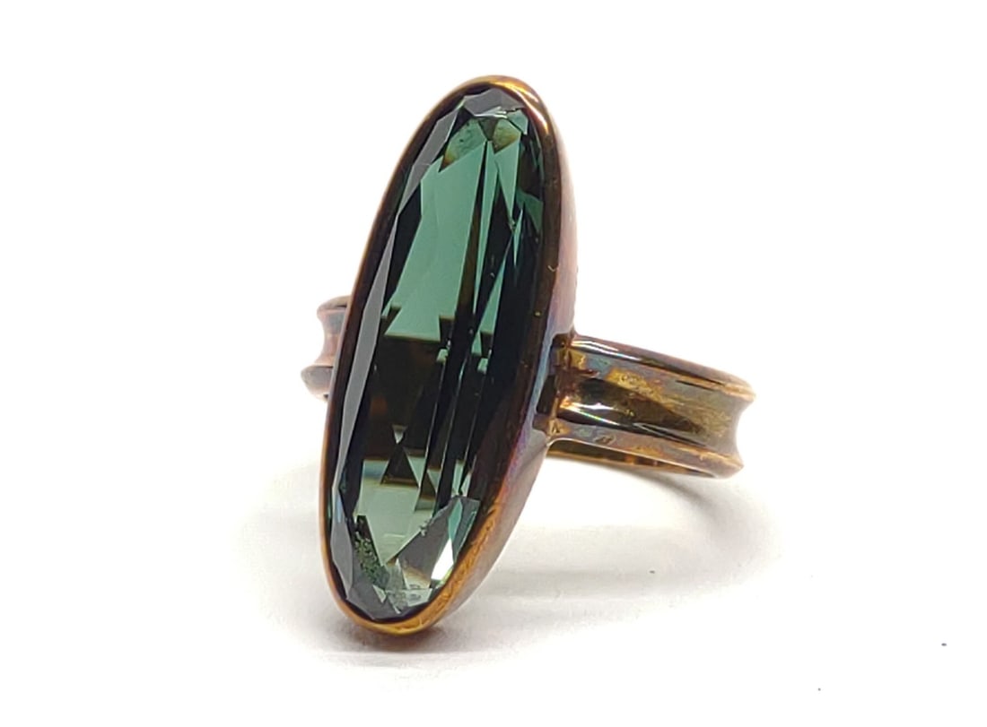 8K Gold (333) Green Synth. Spinel Ring (sz 5.5) (1 of 7)