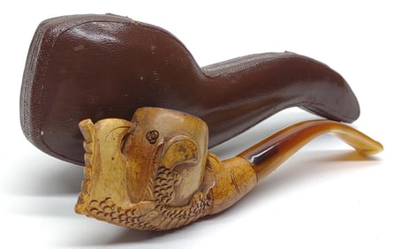 Carved Meerschaum Eagle Claw Pipe w/ Case