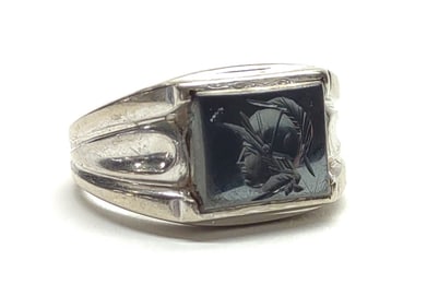 10K White Gold Intaglio Roman Soldier Ring sz 9.25
