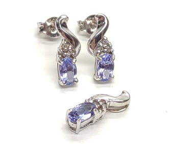 10K W. Gold Tanzanite & Diamond Pendant & Earrings