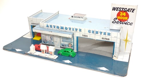 Marx Westgate Auto Center Service Station Tin Toy