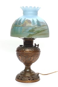 Bradley Hubbard Reverse Painted Oil Lamp (Conv.)