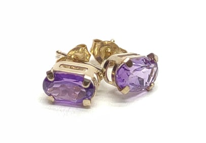 10K Gold Amethyst Stud Post Earrings