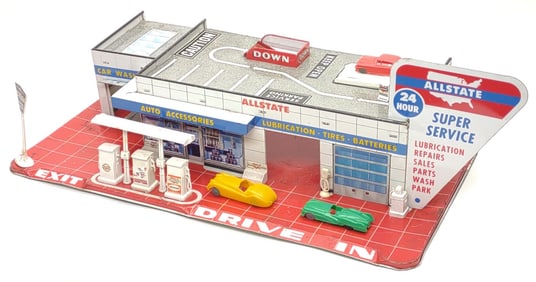 Marx Allstate Super Service Station Tin Toy Set