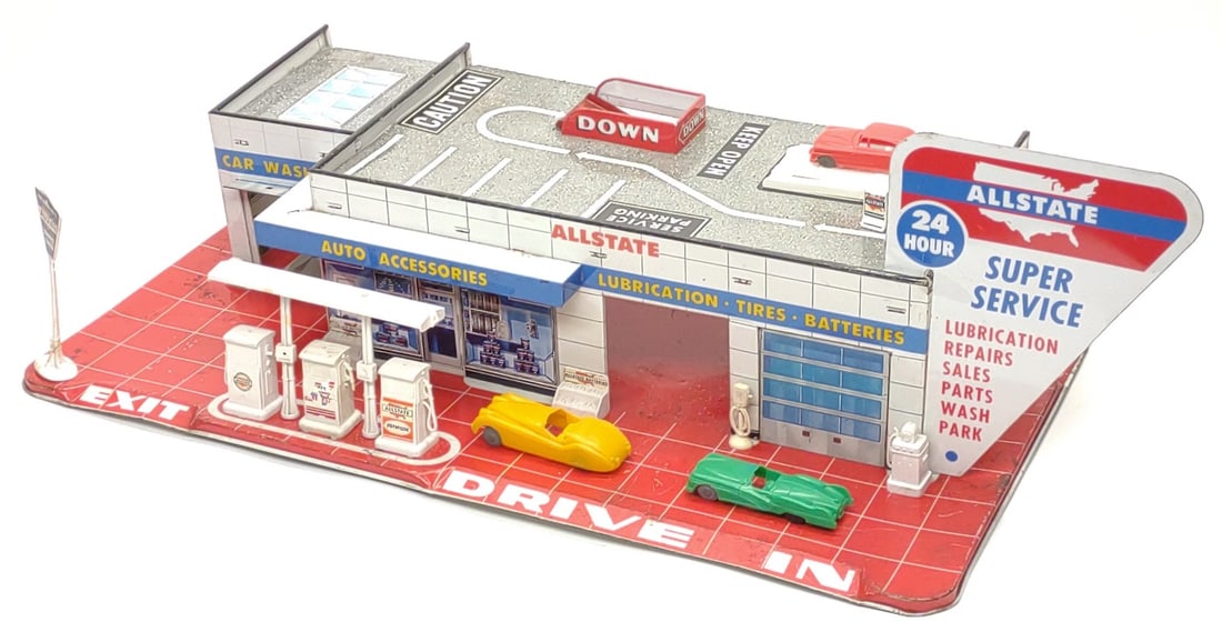 Marx Allstate Super Service Station Tin Toy Set (1 of 12)