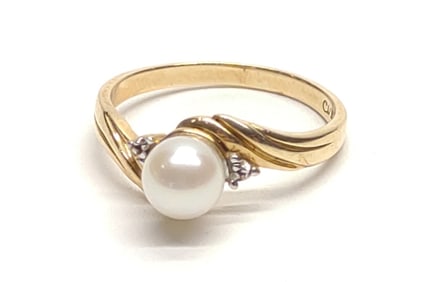 10K Yellow Gold Pearl (6mm) Solitaire Ring sz 7.75