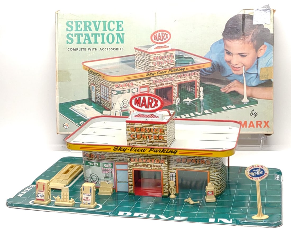 Marx Sky-View Service Station Tin Litho Toy w/ Box (1 of 13)