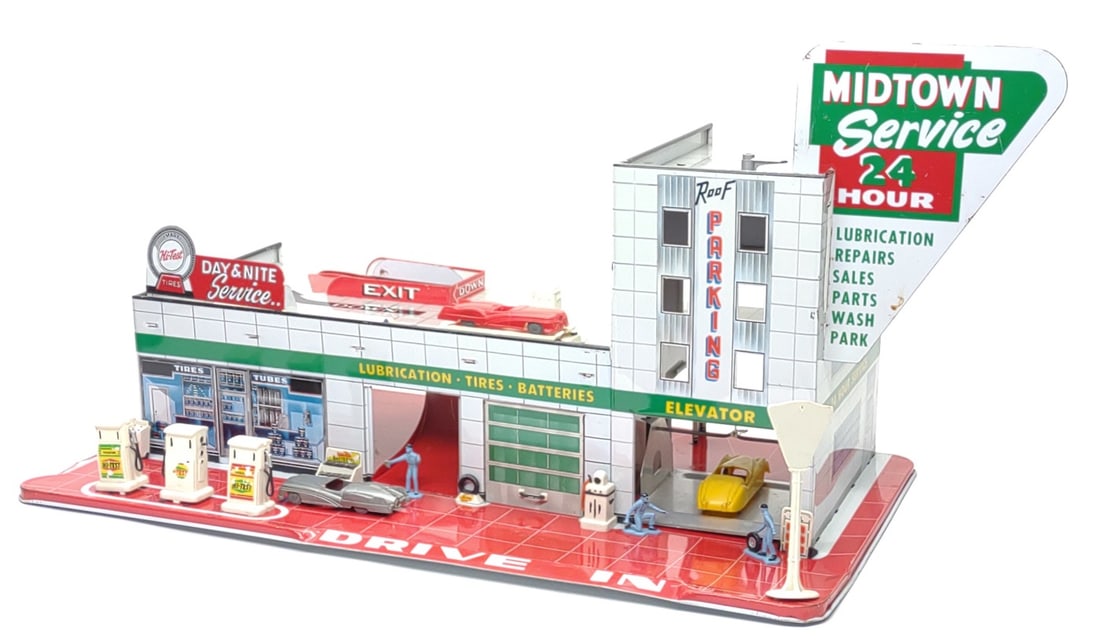 Marx Midtown 24 Hour Service Station Tin Toy Set (1 of 12)