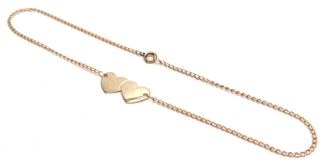 Vintage 10K Gold Forstner Heart Anklet (9.75") (1 of 5)
