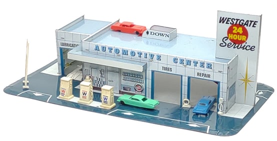 Marx Westgate Auto Center Service Station Tin Toy