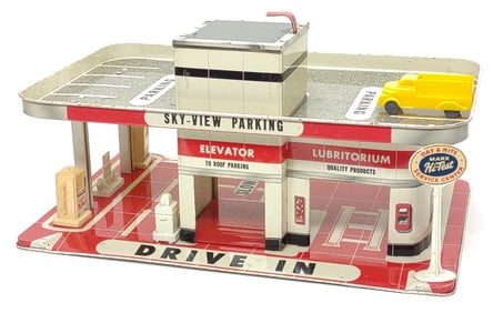 Marx Sky-View Parking Service Station Tin Toy Set