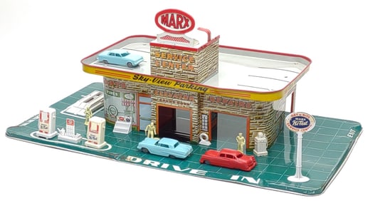 Marx Sky-View Parking Service Station Tin Toy Set
