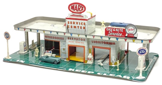 Marx Day & Nite Service Gas Station Tin Toy Set