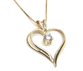 14K Gold Heart Necklace Pendant & Box Chain