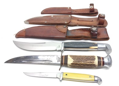 (3) Vintage Fixed Blade Knives (Queen & Edge)