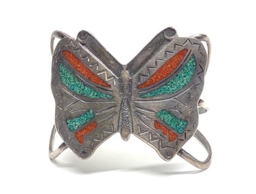 Native American Sterling Turquoise & Coral Cuff