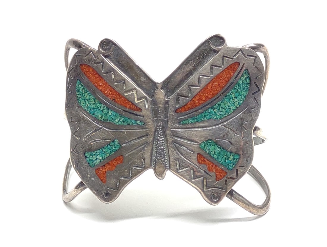 Native American Sterling Turquoise & Coral Cuff (1 of 7)