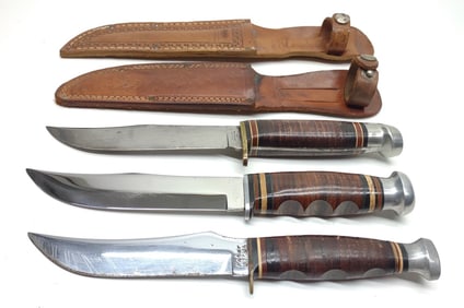 3 Fixed Blade Hunting Knives (Ka-Bar, Kinfolks...)