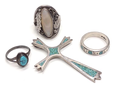 Native American Sterling Turquoise Rings & Pendant