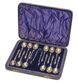 1865 Sterling Silver Apostle Spoon & Tong Set