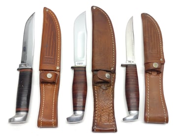 (3) Case XX Fixed Blade Hunting Knives w/ Sheaths