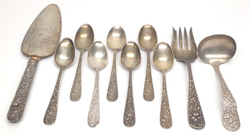 10 pc Sterling Silver Stieff Rose Repousse Set
