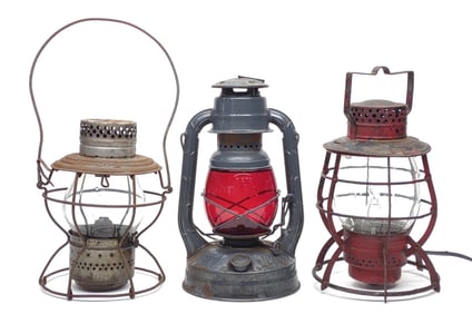 3 Railroad Oil Lanterns (Dietz #39, Handlan PRR)
