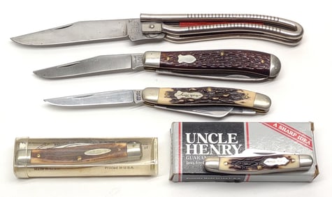 (5) Vintage Schrade Folding Knives w/ 2 Boxes
